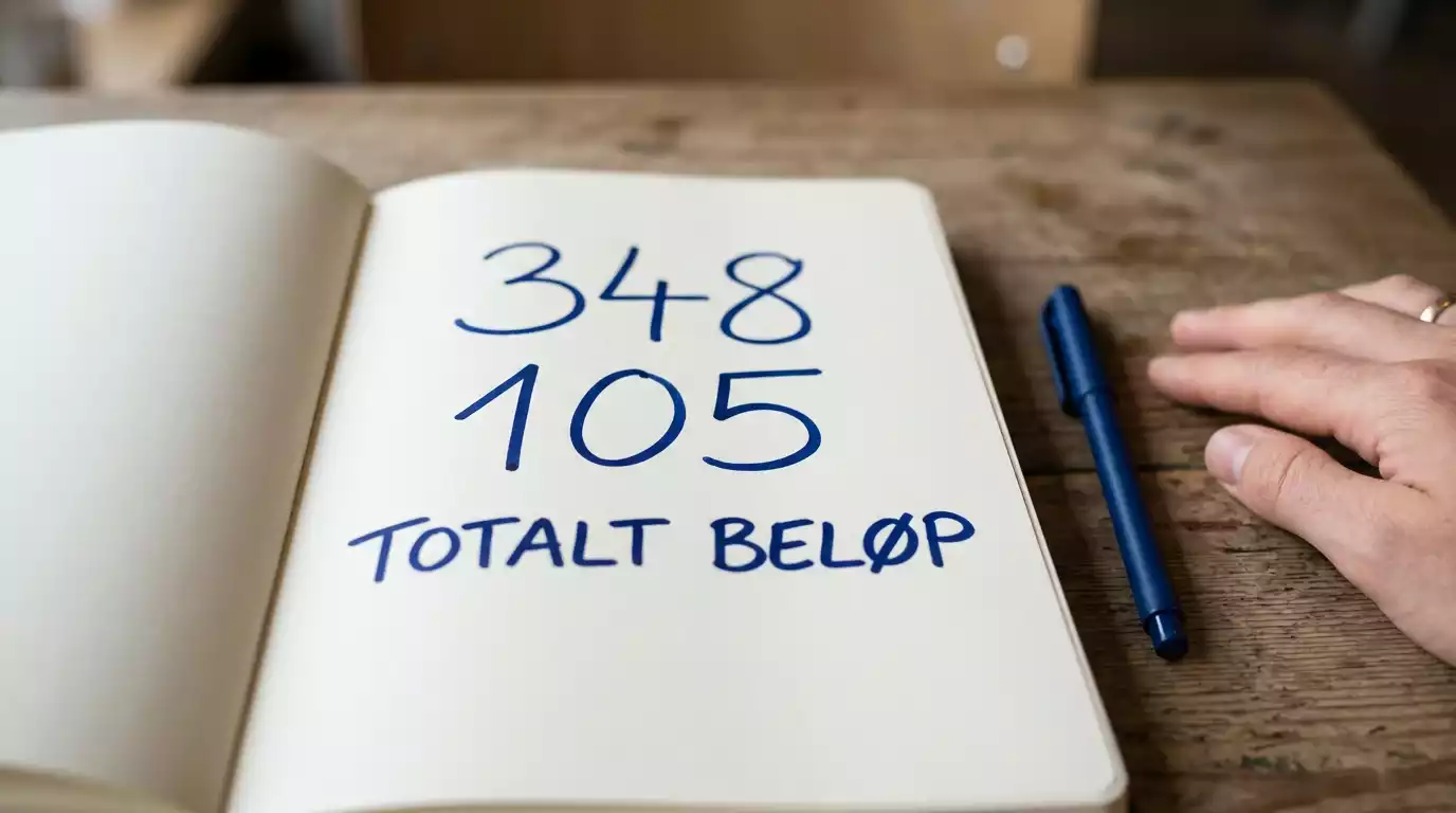 En person som ser ned på en notatbok med budsjettnotater ved et rolig skrivebord