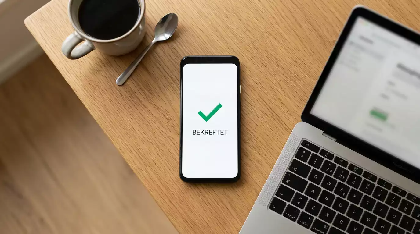 Mobiltelefon med ecoPayz-app som viser en vellykket innskuddstransaksjon til en bookmaker